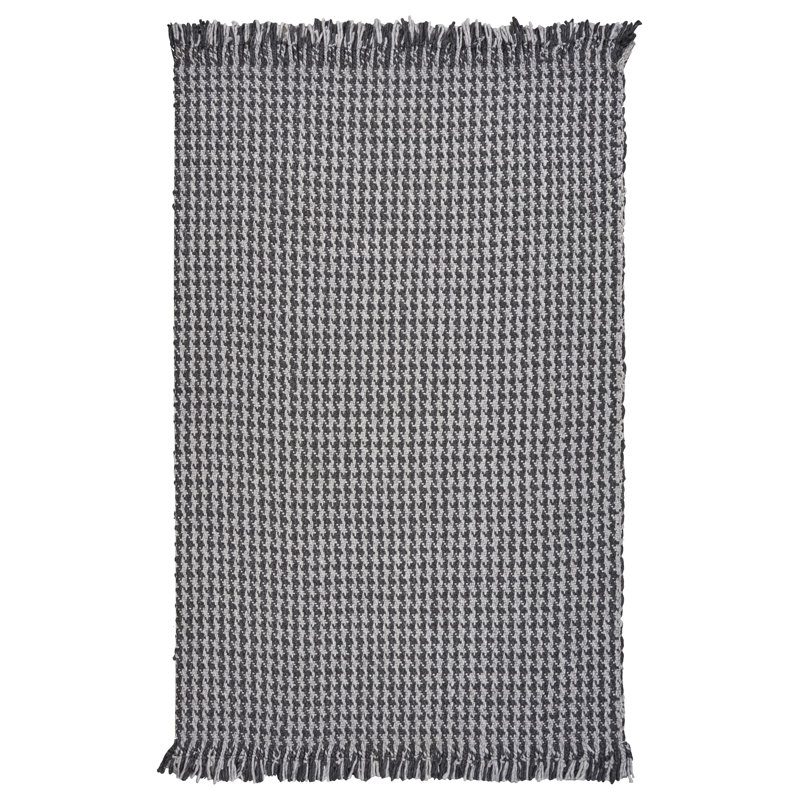 Gracie Oaks Hogan Houndstooth Handmade Flatweave Wool Dark Gray Area